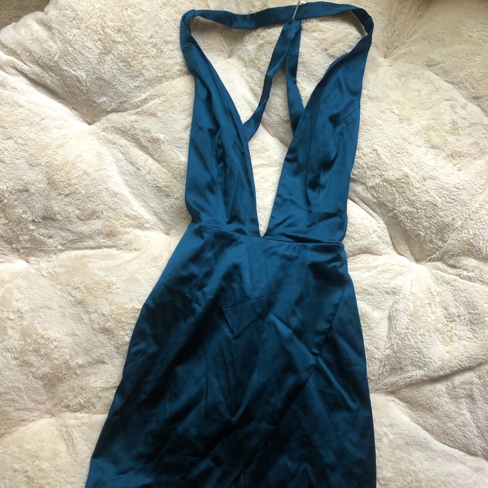 NBD teal satin dress